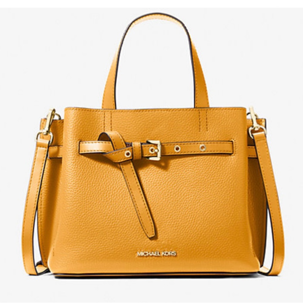 Michael Kors Emilia small pebbled leather satchel, color Golden Rod